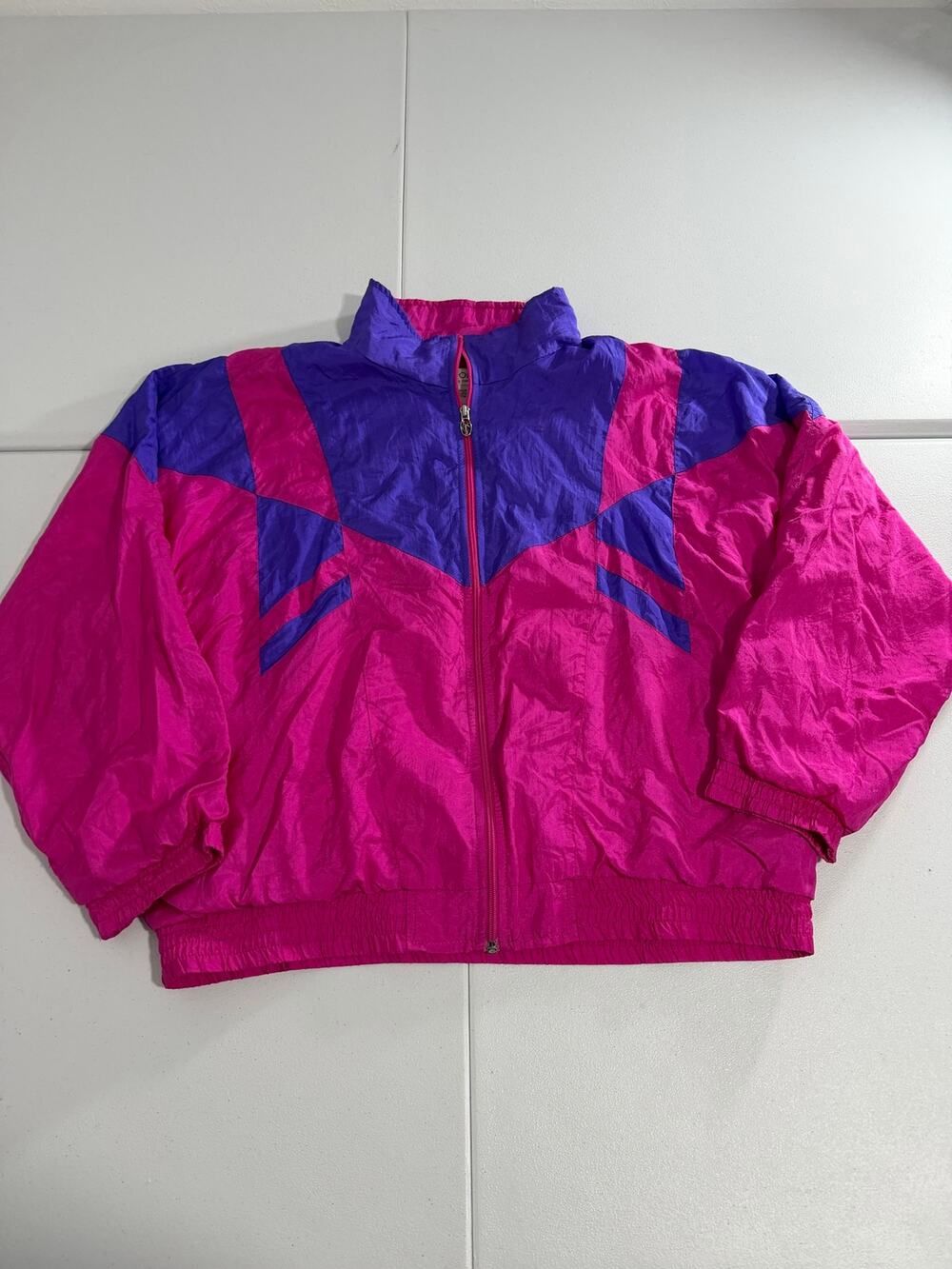 Vintage Lavon Womens XL Pink Purple Colorblock Nylon Windbreaker 90s Jacket